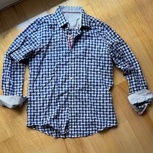 Bugatchi Blue Checkered Men's Casual Shirt